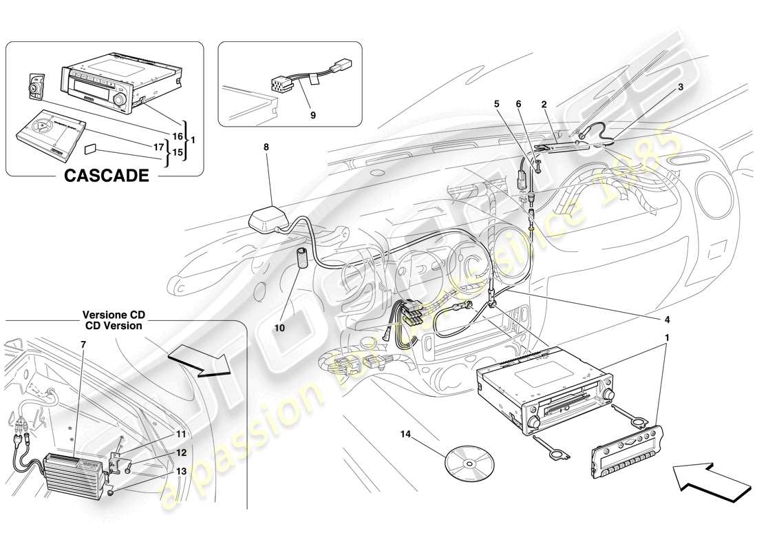 ferrari f430 spider (rhd) hi-fi system parts diagram
