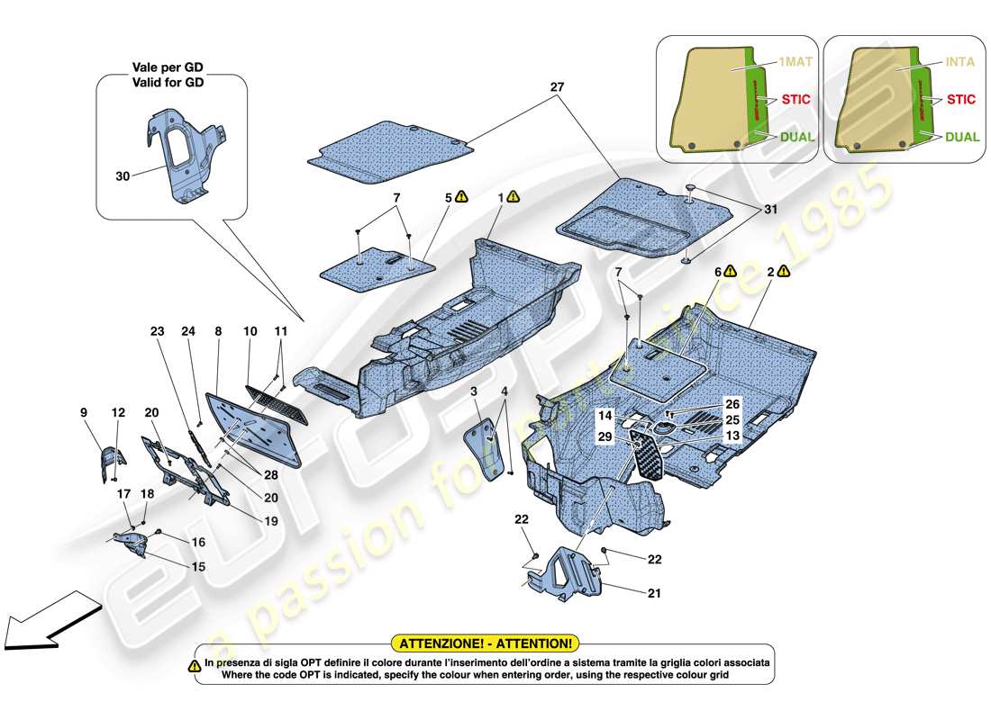ferrari 812 superfast (usa) passenger compartment mats parts diagram