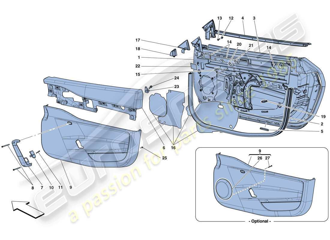 ferrari 458 speciale (usa) doors - substructure and trim part diagram