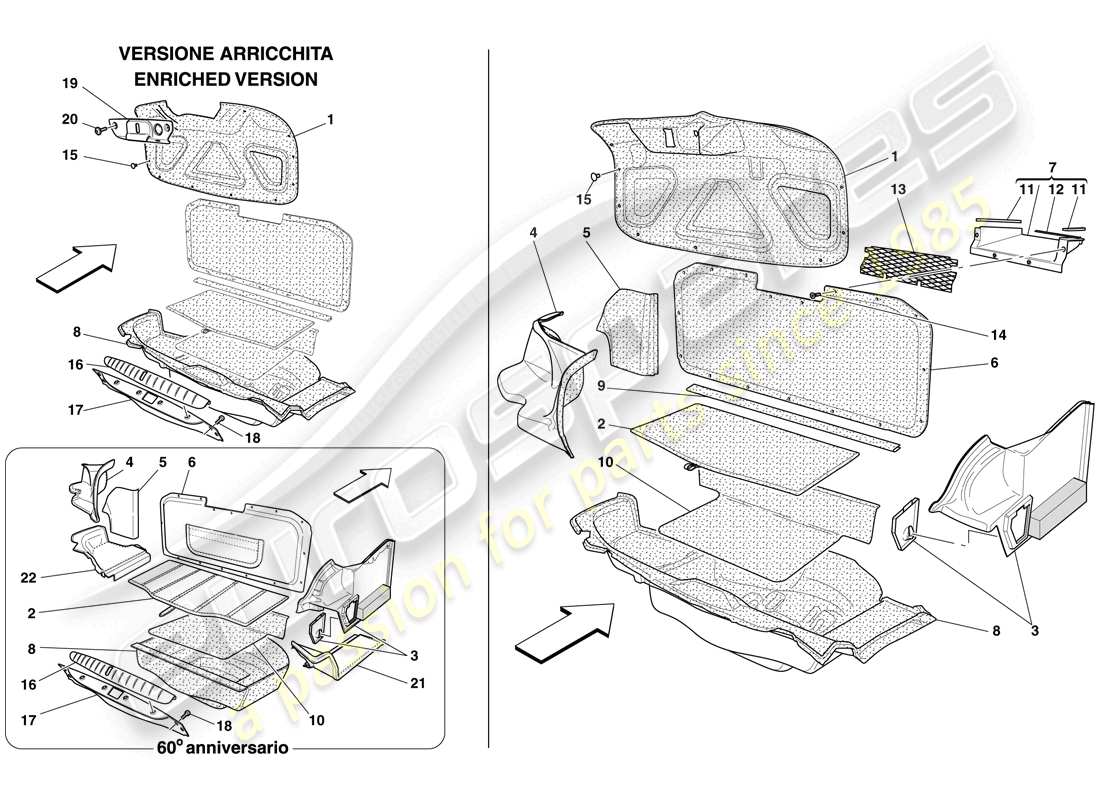 ferrari 612 sessanta (europe) luggage compartment trim parts diagram