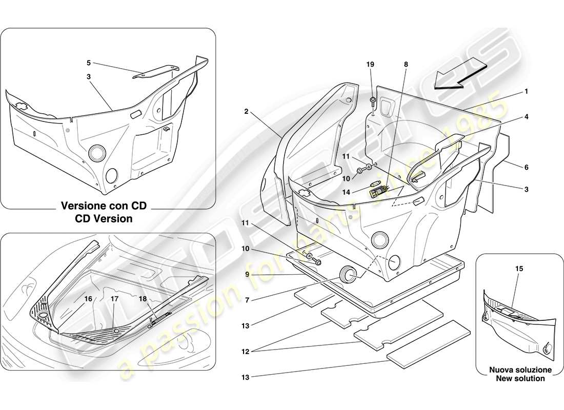 ferrari f430 coupe (europe) front compartment trim parts diagram