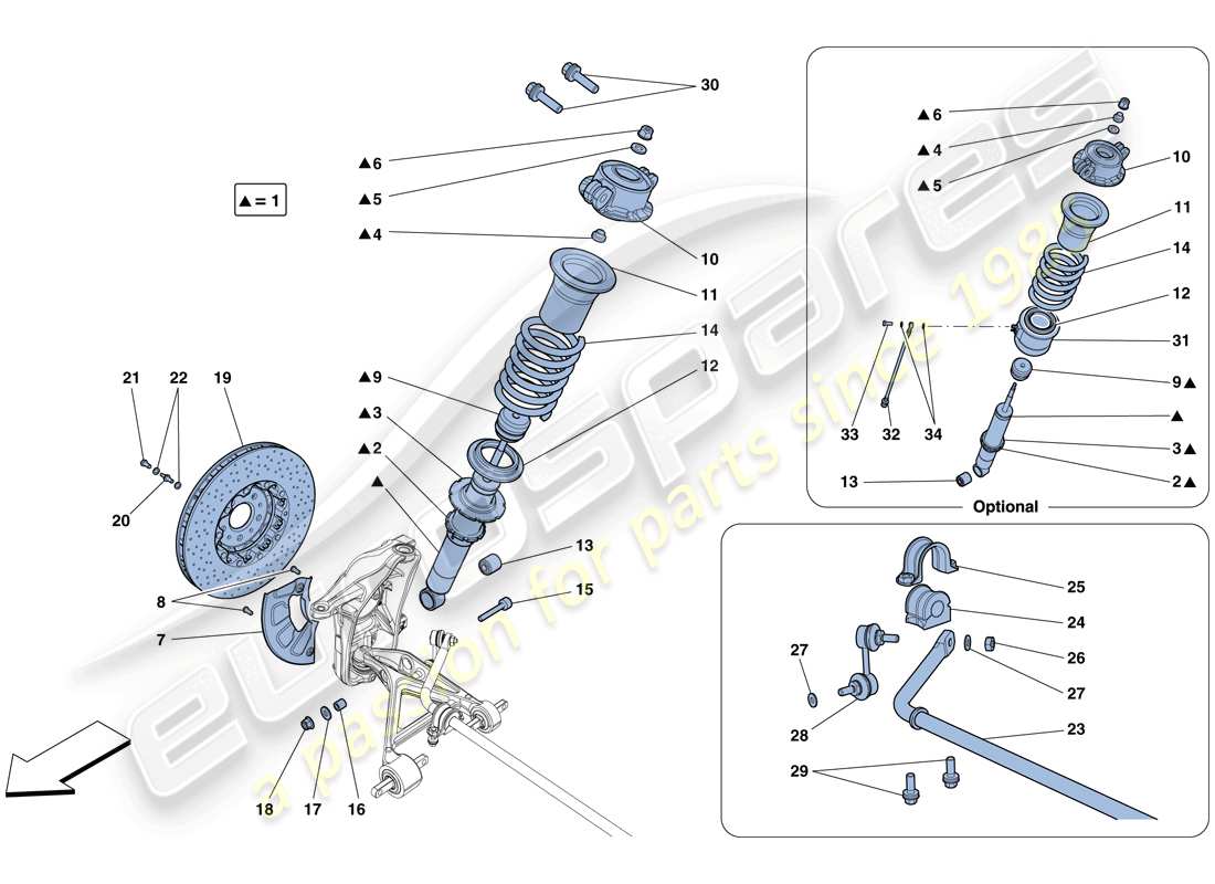 ferrari 488 gtb (usa) front suspension - shock absorber and brake disc parts diagram