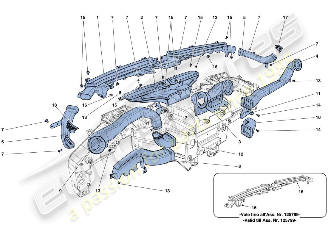 ferrari california t (usa) dashboard air ducts parts diagram
