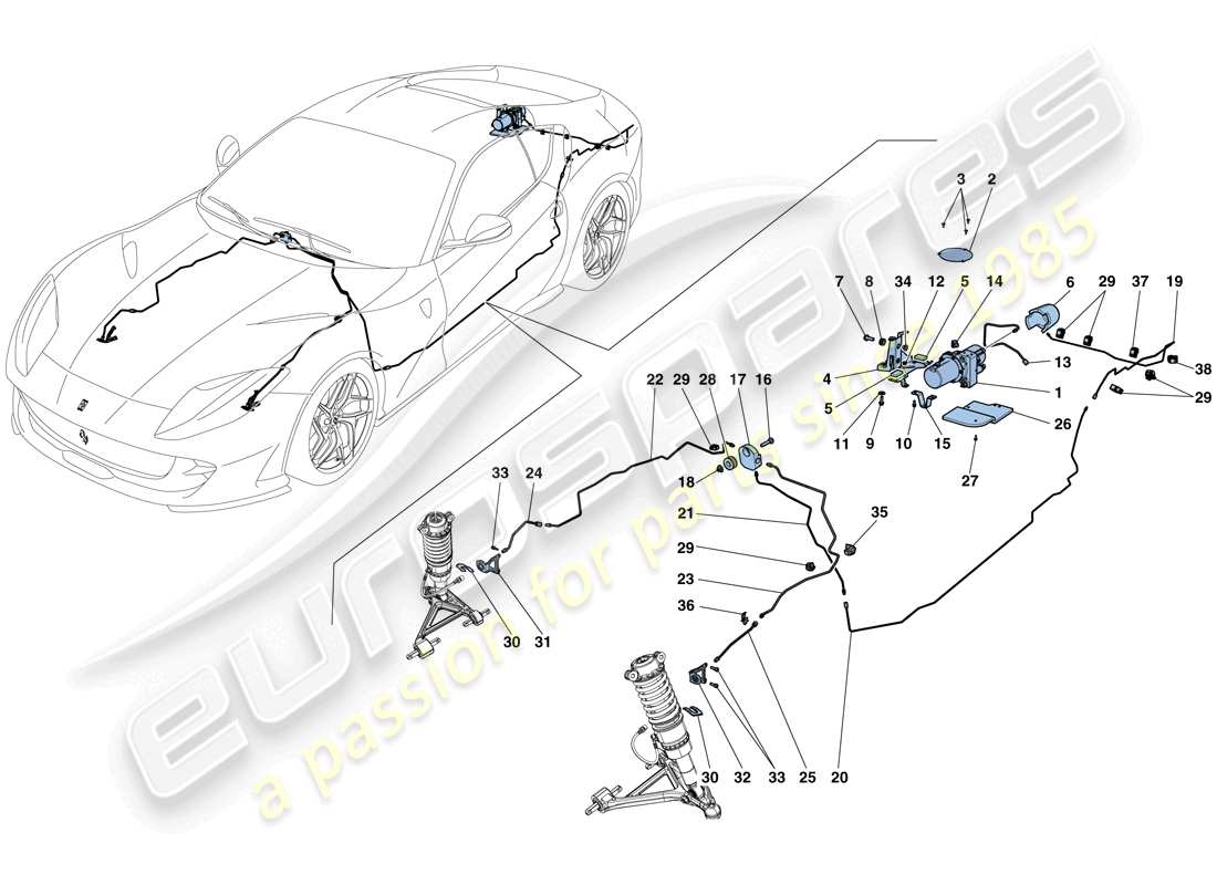 ferrari 812 superfast (rhd) vehicle lift system part diagram