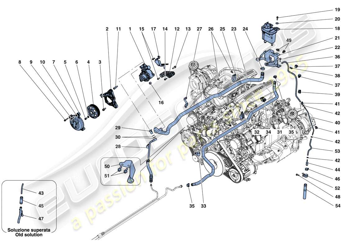 ferrari 488 gtb (rhd) power steering pump and reservoir parts diagram