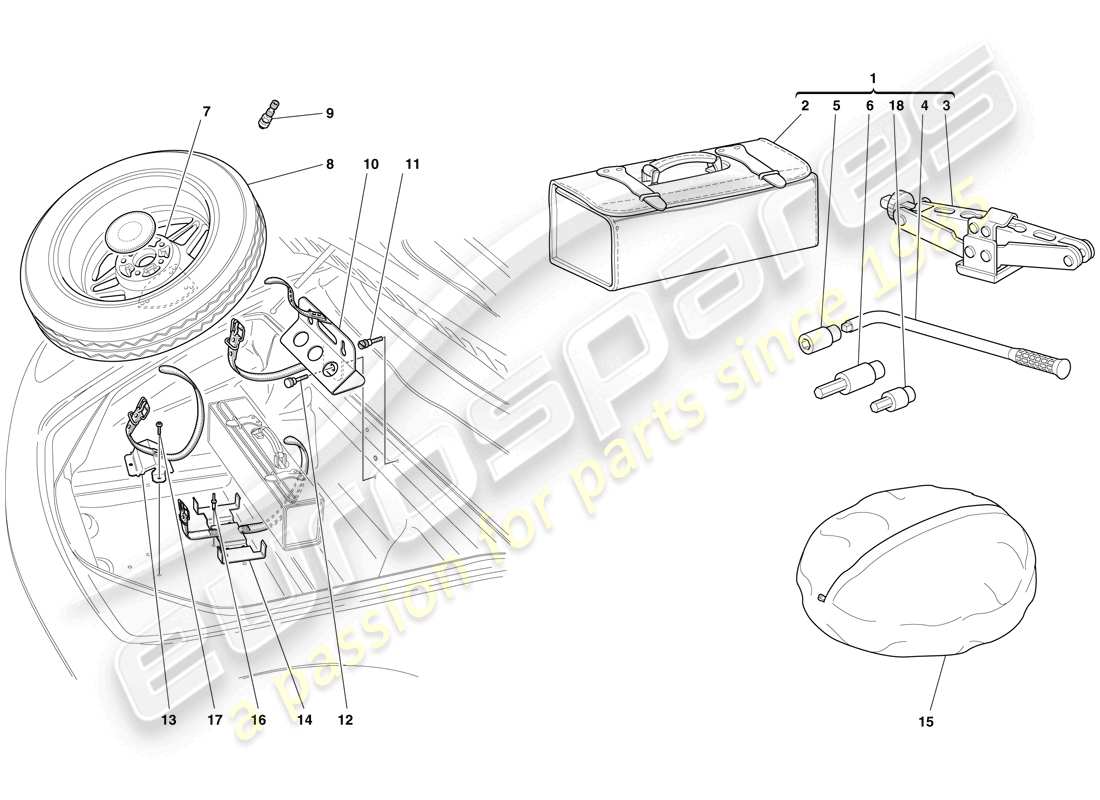 ferrari f430 spider (rhd) spare wheel and tools parts diagram