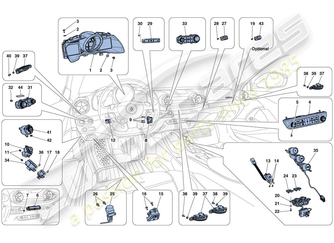 ferrari 812 superfast (rhd) dashboard and tunnel instruments part diagram