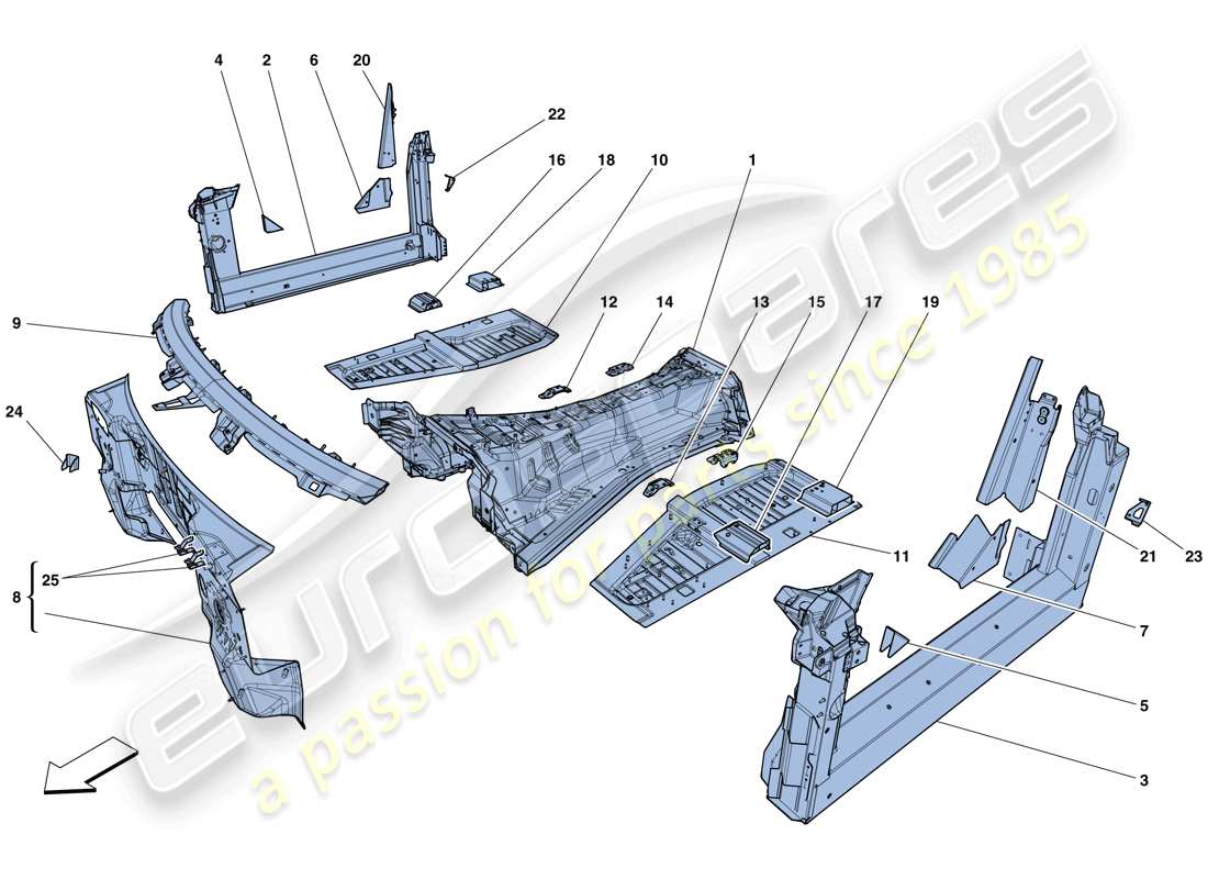 ferrari f12 berlinetta (europe) structures and elements, centre of vehicle part diagram