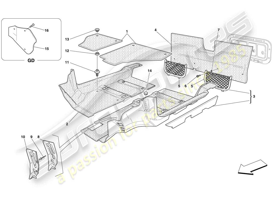 ferrari f430 spider (rhd) passenger compartment mats parts diagram