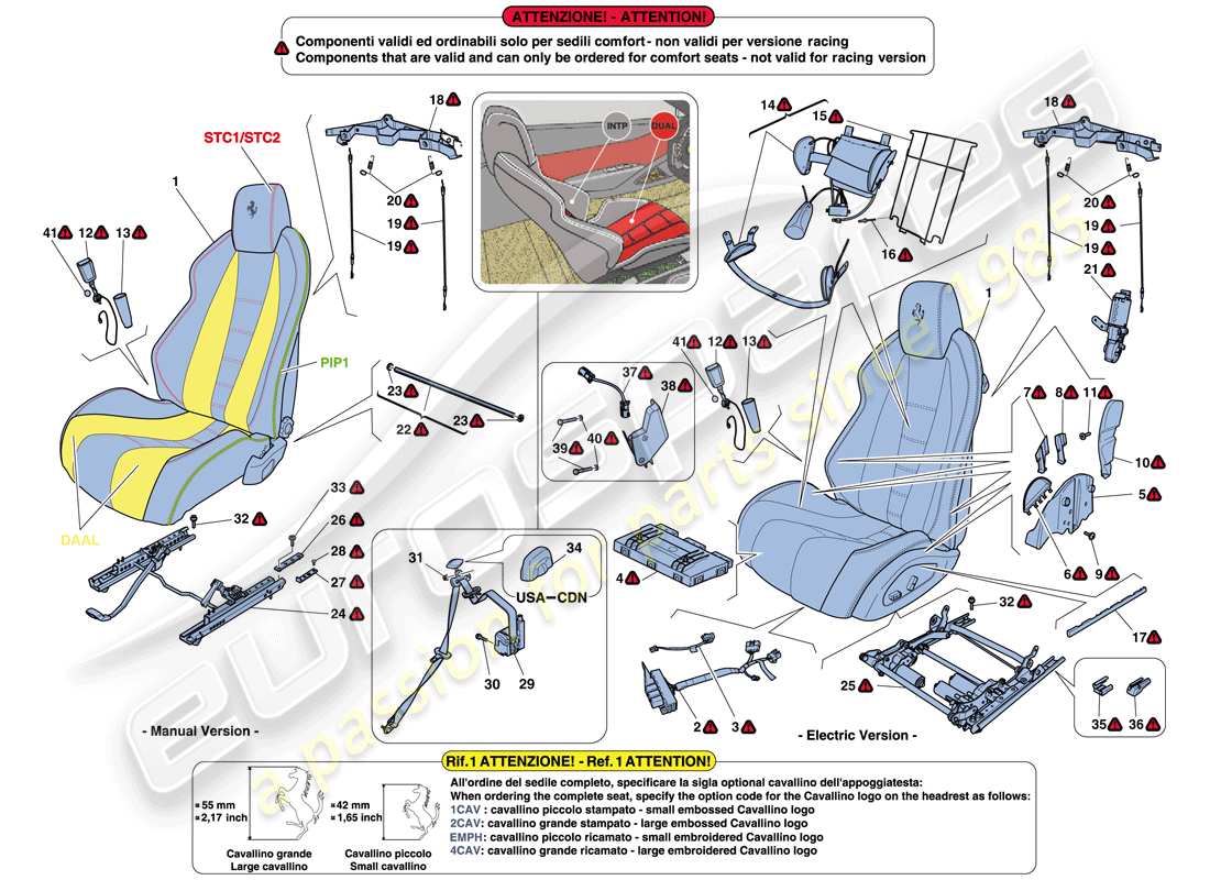 ferrari 458 spider (rhd) seats - seat belts, guides and adjustment part diagram