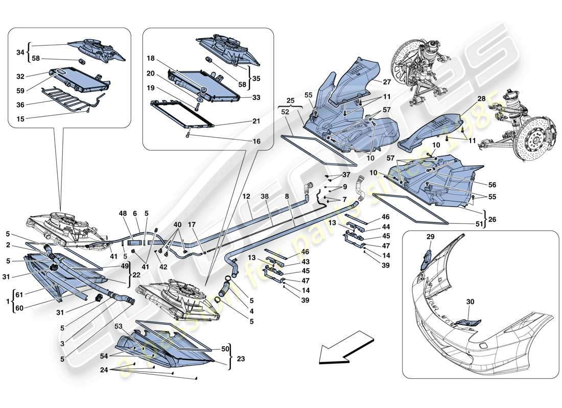 ferrari 458 spider (rhd) cooling - radiators and air ducts parts diagram