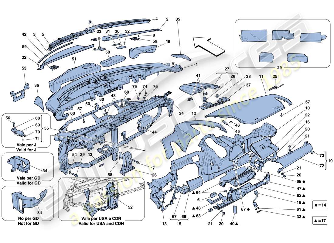 ferrari 458 italia (rhd) dashboard part diagram