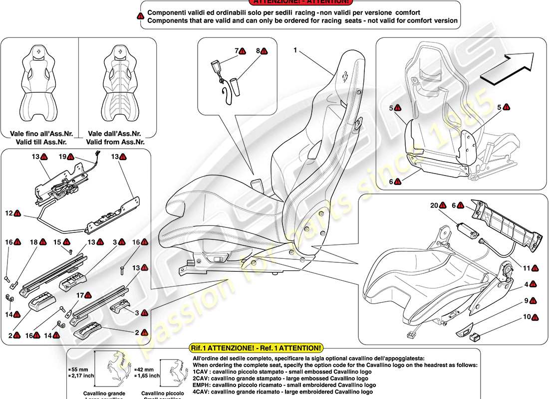 ferrari california (europe) front seat - racing parts diagram