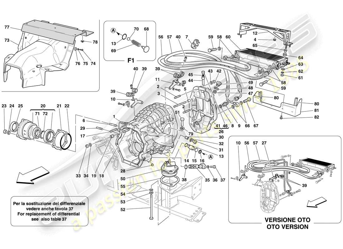 ferrari 612 sessanta (rhd) differential case and gearbox cooling radiator parts diagram