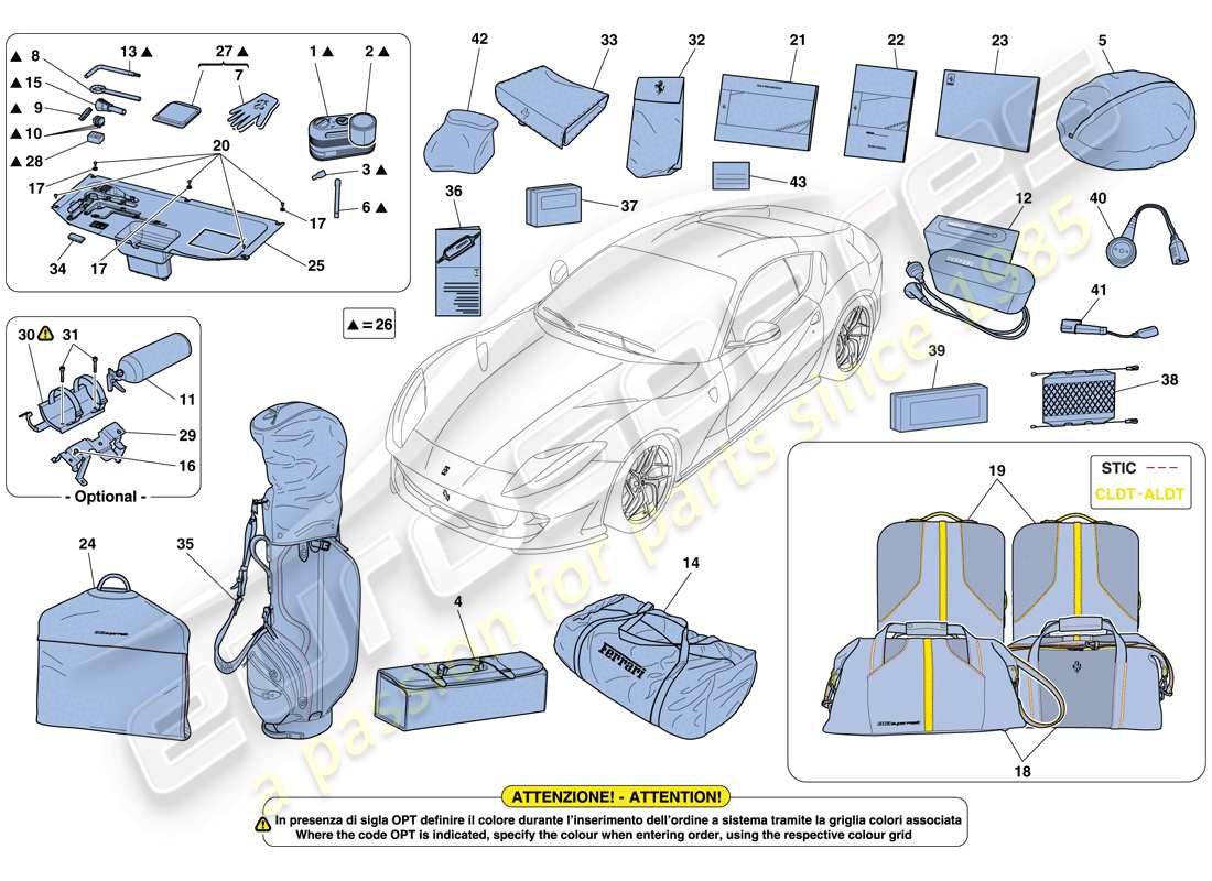 ferrari 812 superfast (rhd) tools and accessories provided with vehicle part diagram