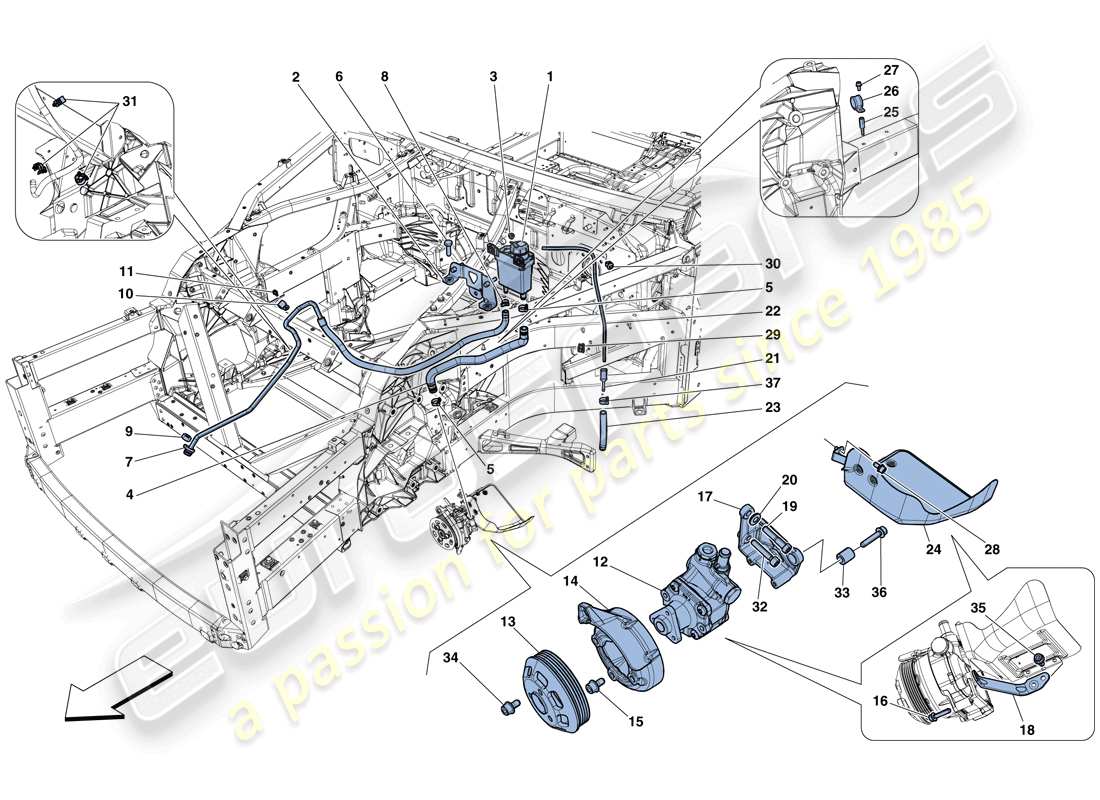 ferrari f12 berlinetta (europe) power steering pump and reservoir parts diagram