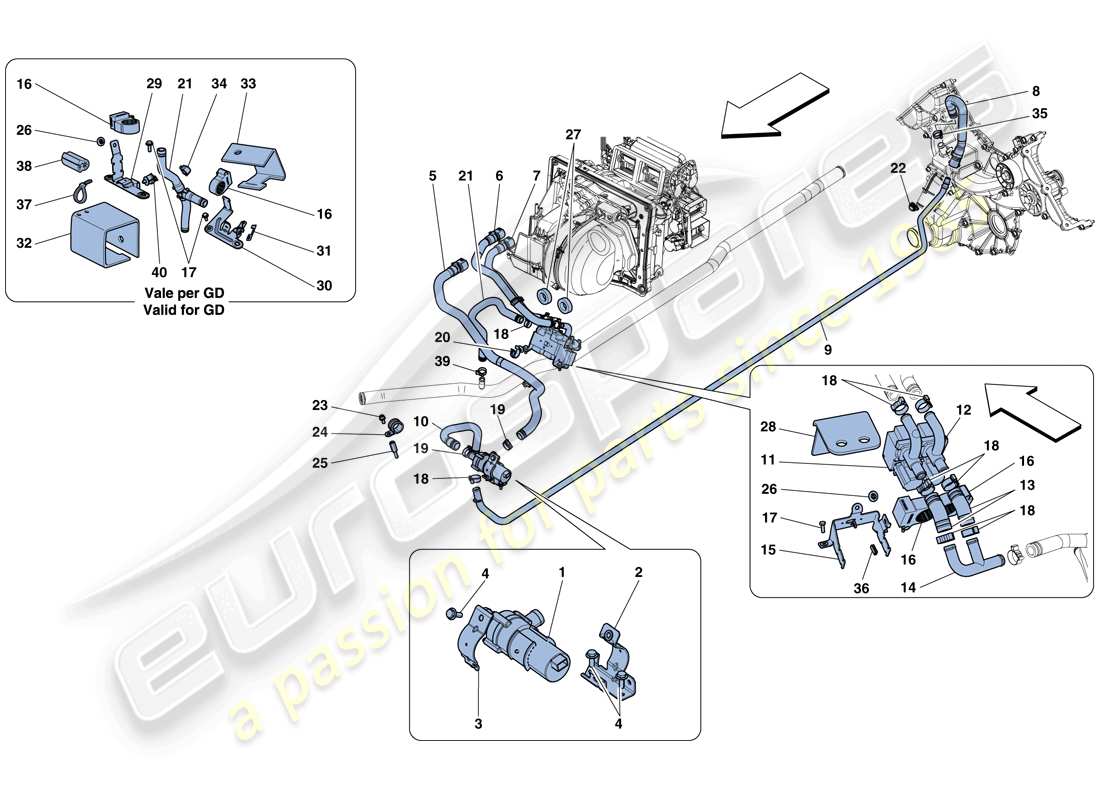 ferrari 458 spider (rhd) ac system - water parts diagram