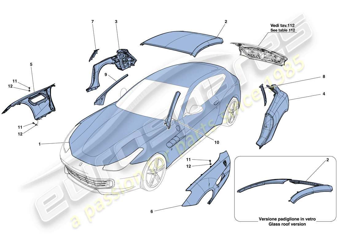 ferrari gtc4 lusso (usa) bodyshell - external trim part diagram