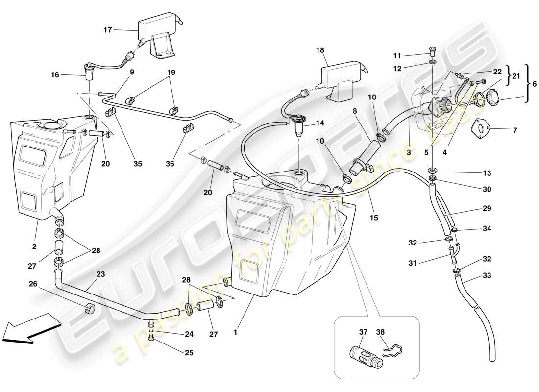 ferrari f430 spider (usa) fuel tanks and filler neck parts diagram