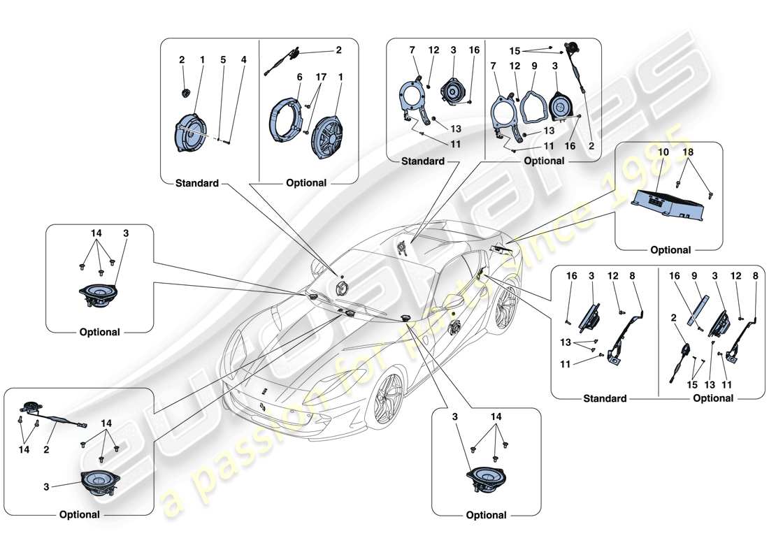 ferrari 812 superfast (rhd) audio speaker system part diagram