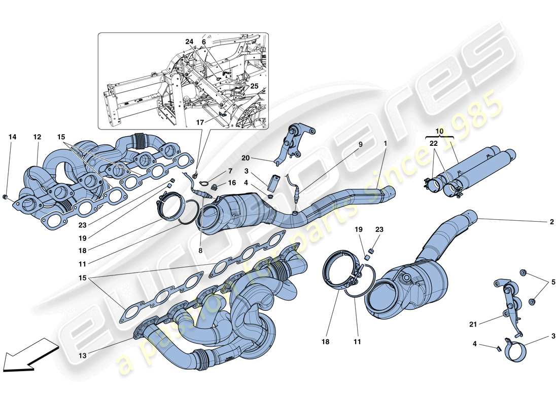 ferrari 812 superfast (rhd) pre-catalytic converters and catalytic converters part diagram