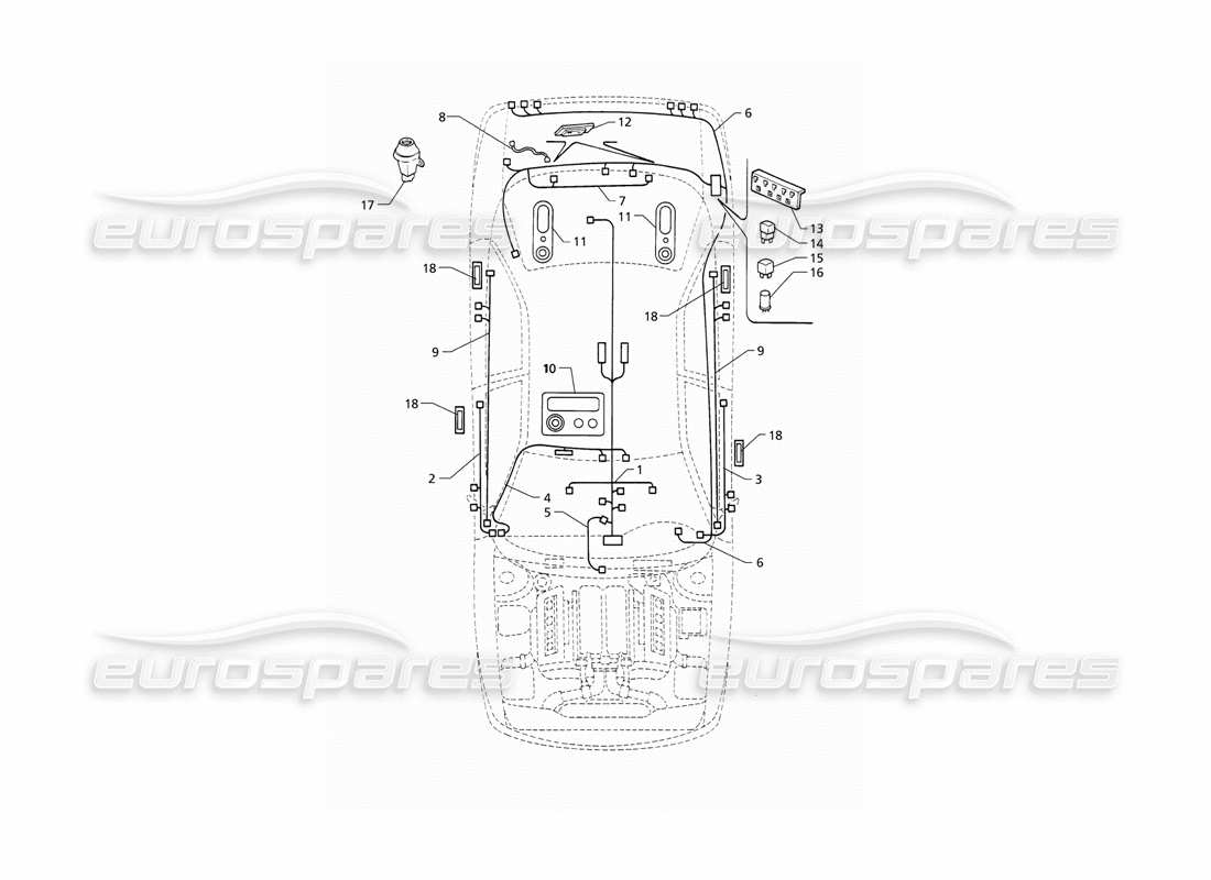 maserati qtp v8 (1998) electrical system: boot-doors-passanger compartment (lhd) parts diagram