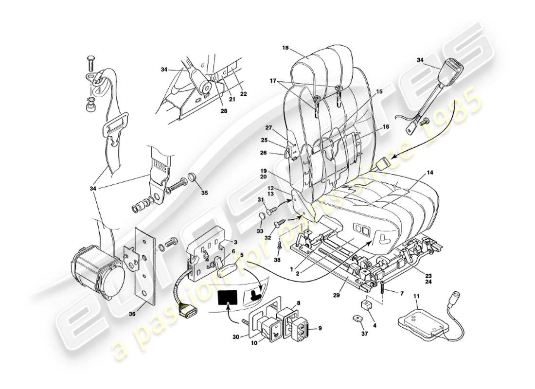 a part diagram from the aston martin v8 volante (2000) parts catalogue