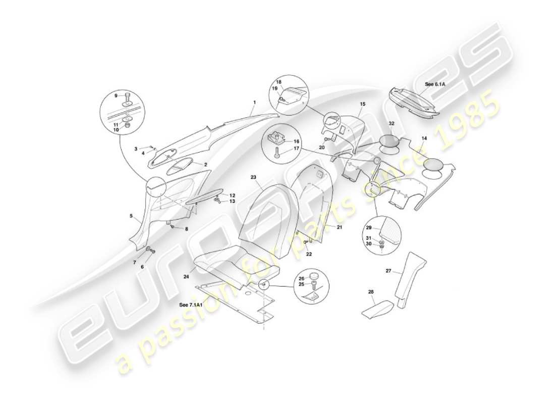 aston martin vanquish (2004) rear trim, 2+2 part diagram