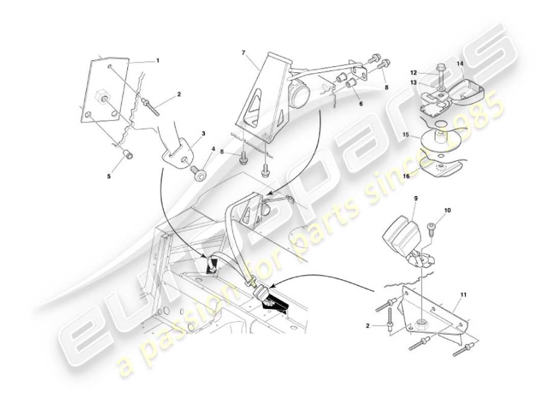 aston martin vanquish (2007) rear seat belts part diagram
