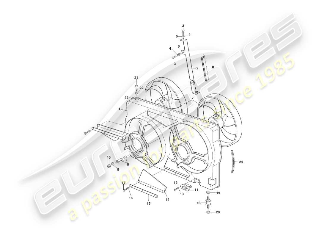 aston martin v8 virage (2000) radiator fan cowl, volante, approx vin 60193 on part diagram