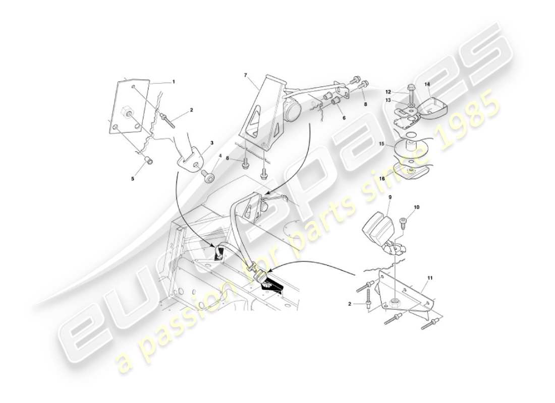 aston martin vanquish (2004) rear seat belts part diagram