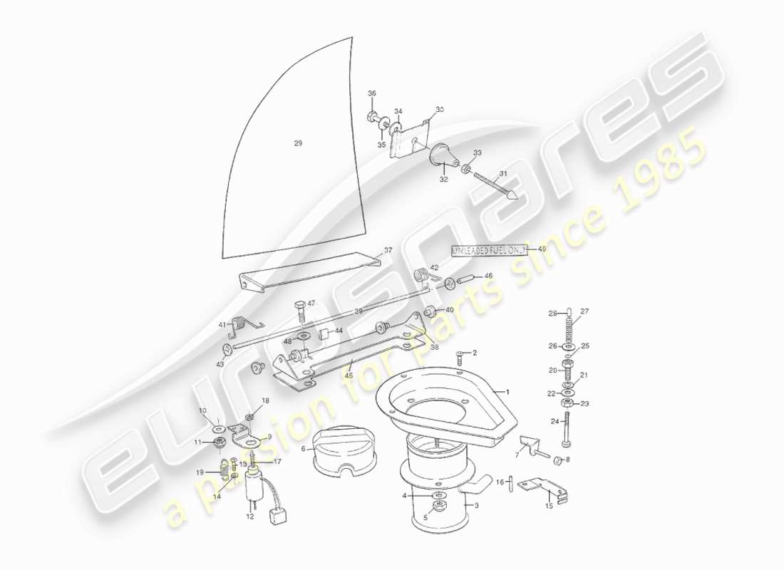 aston martin v8 virage (2000) fuel filler flaps part diagram