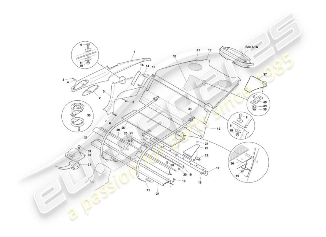 aston martin vanquish (2003) rear trim, 2+0 part diagram