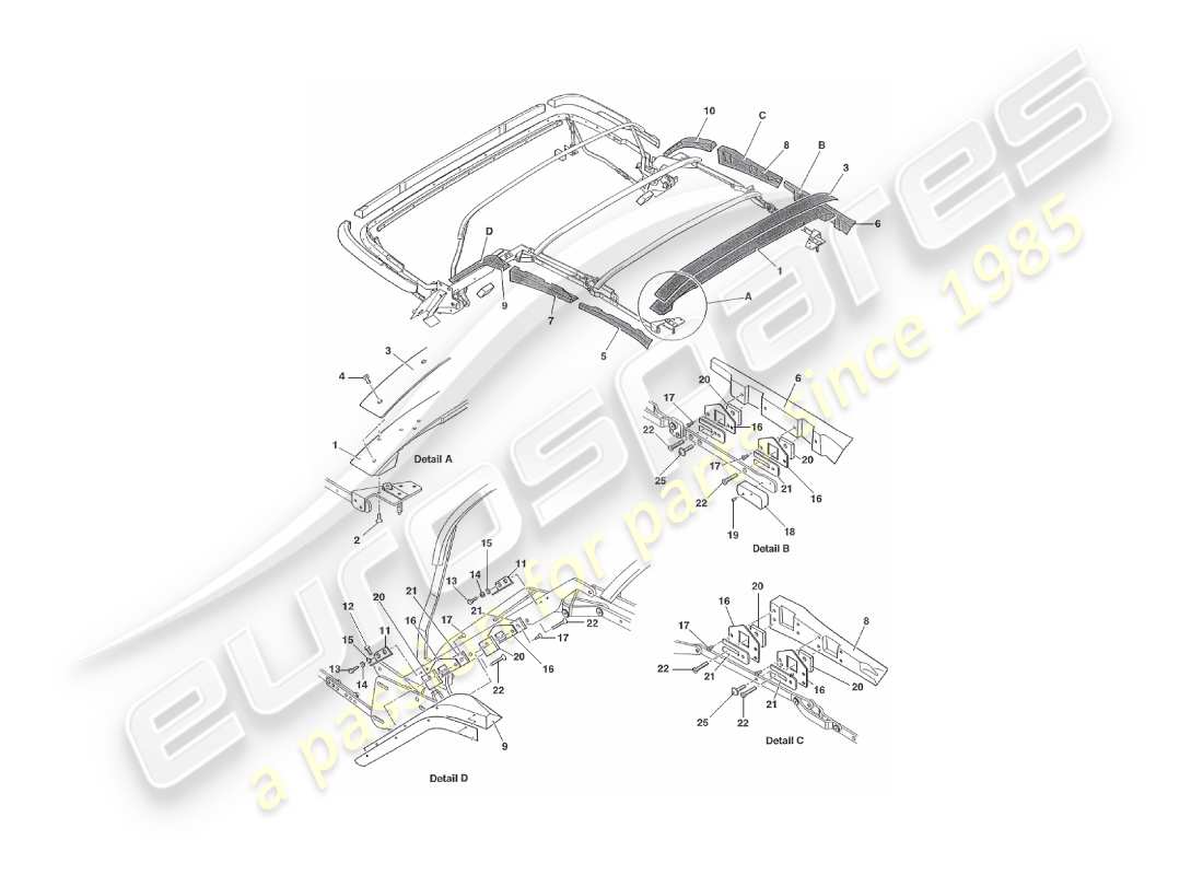 aston martin v8 virage (1999) hood assembly part diagram