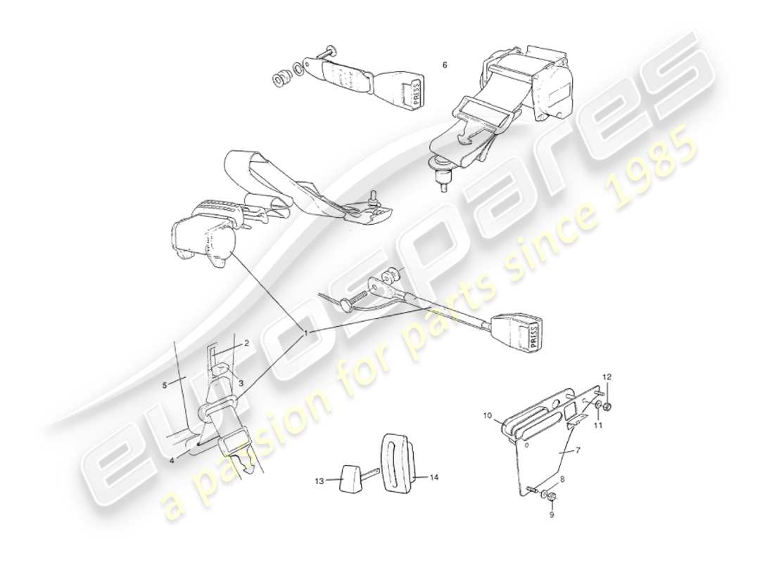 aston martin v8 virage (1999) interior fittings, seat fittings & european seats part diagram