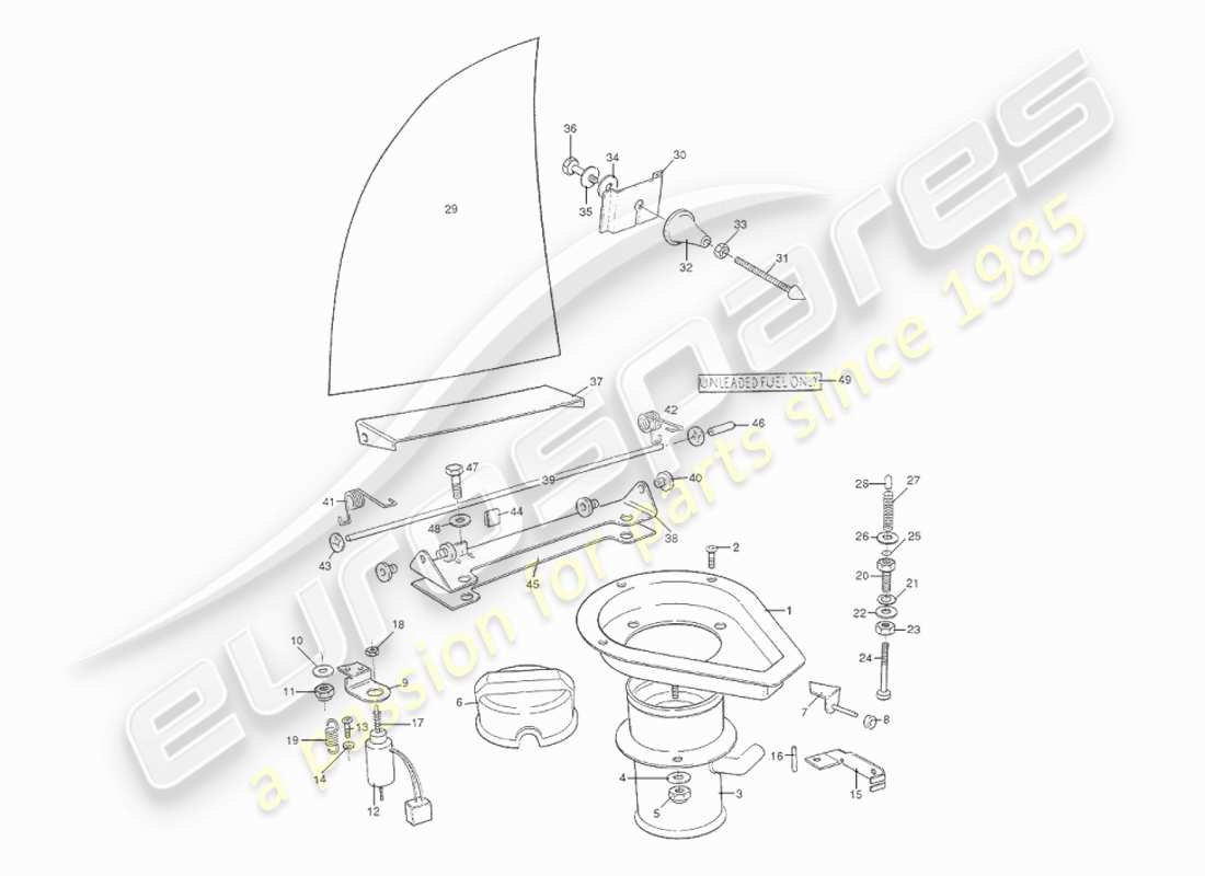 aston martin v8 virage (1999) fuel filler flaps part diagram