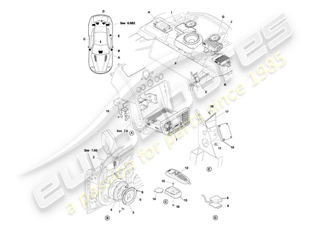 aston martin vanquish (2002) in-car entertainment part diagram