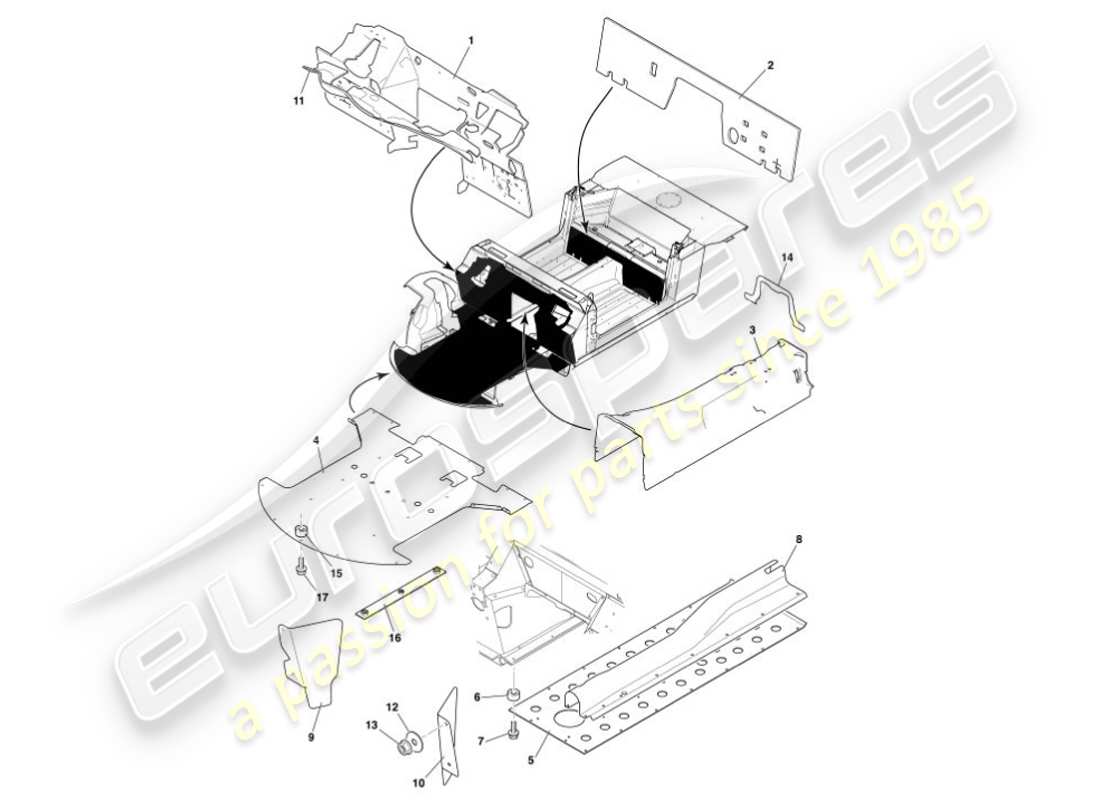 aston martin vanquish (2001) heat deflectors & shields part diagram