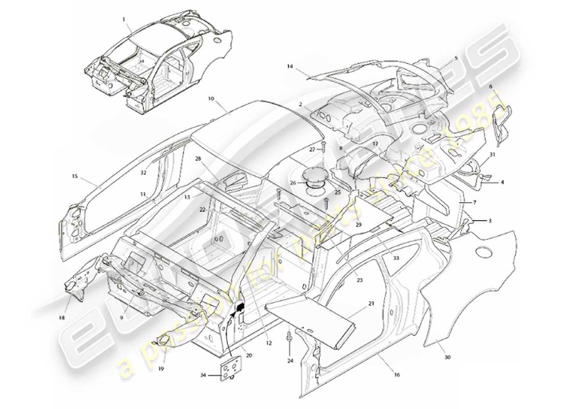 aston martin vanquish (2001) body structure part diagram