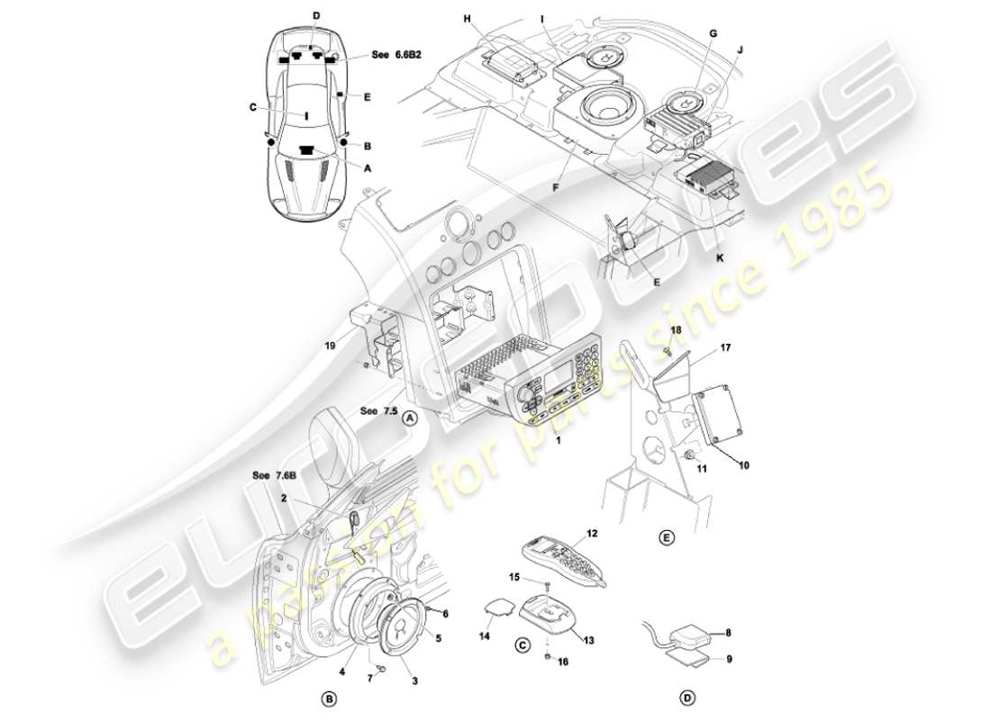 aston martin vanquish (2001) in-car entertainment part diagram