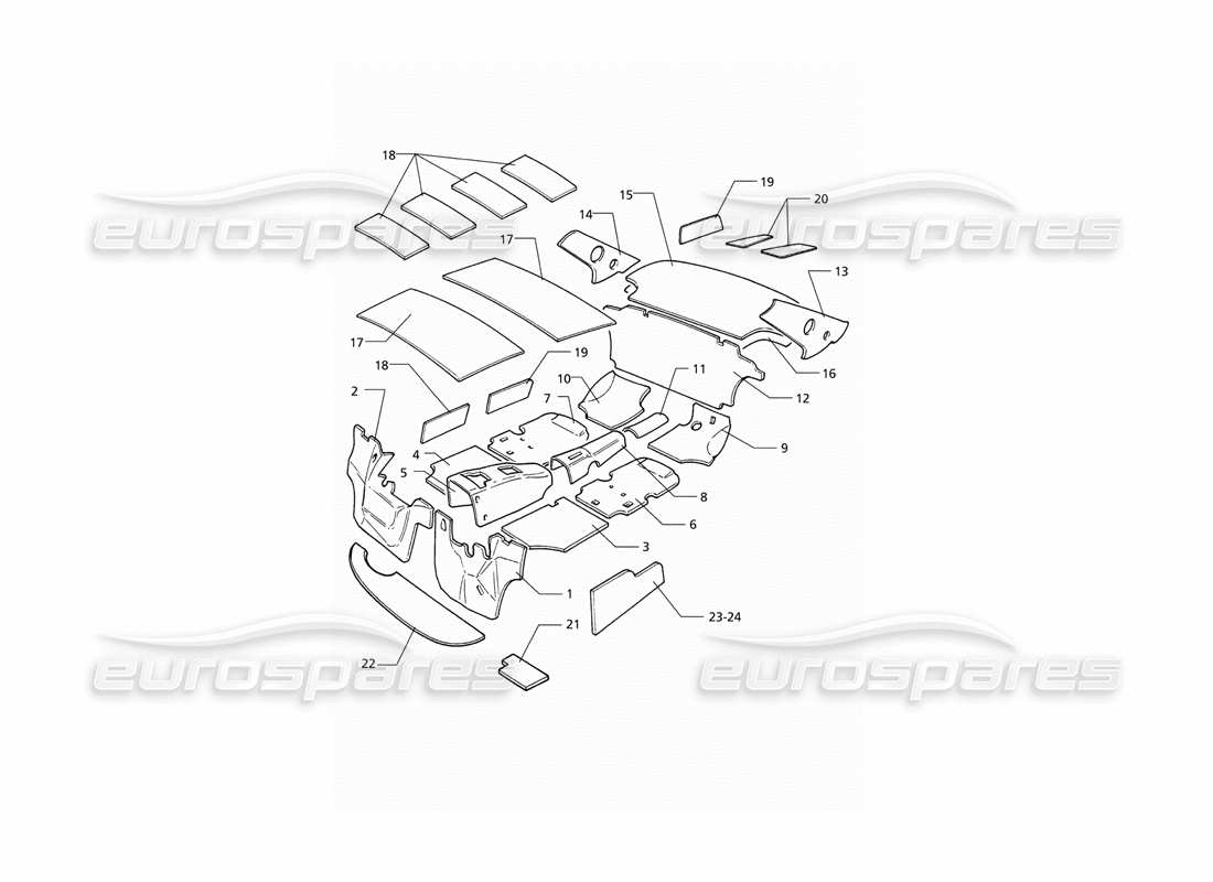 maserati qtp v8 (1998) insulation (rhd) parts diagram