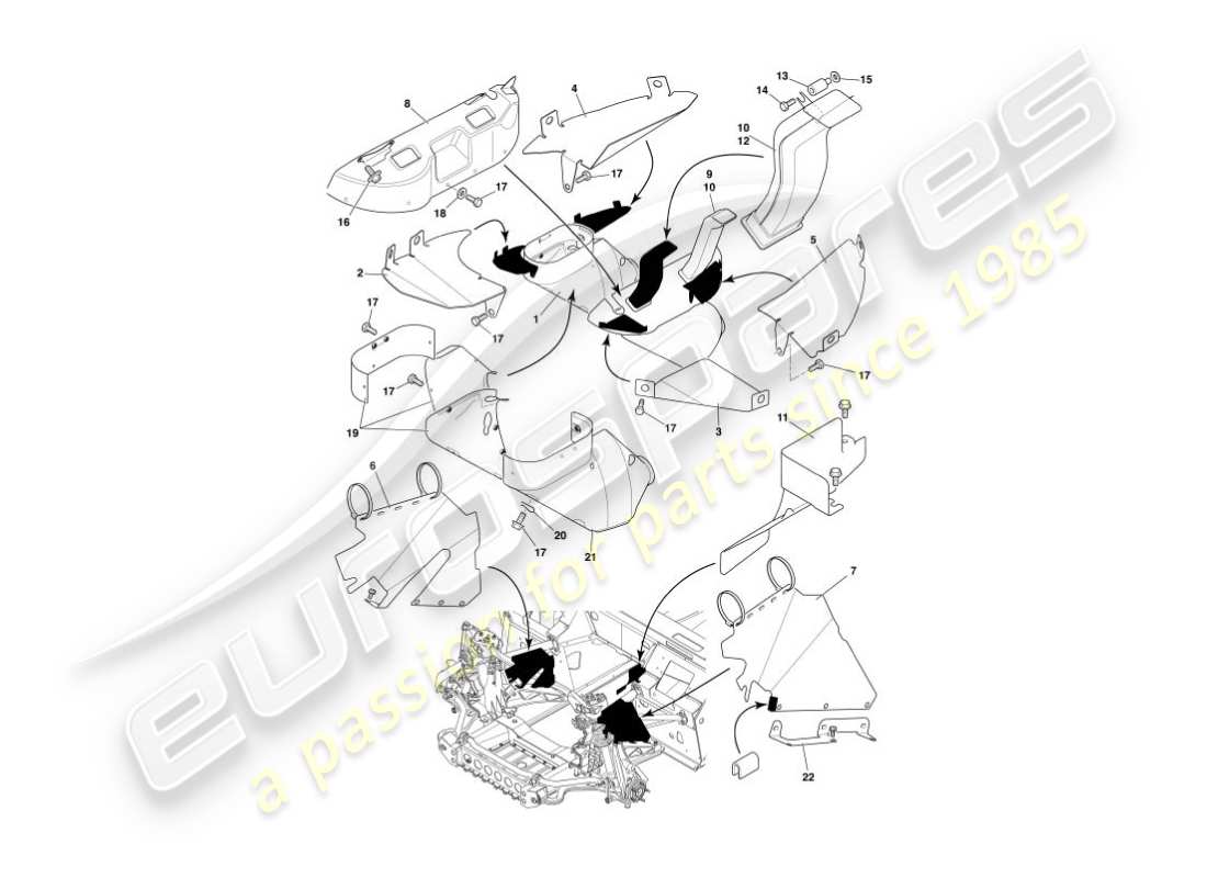 aston martin vanquish (2003) heat deflectors & shields part diagram