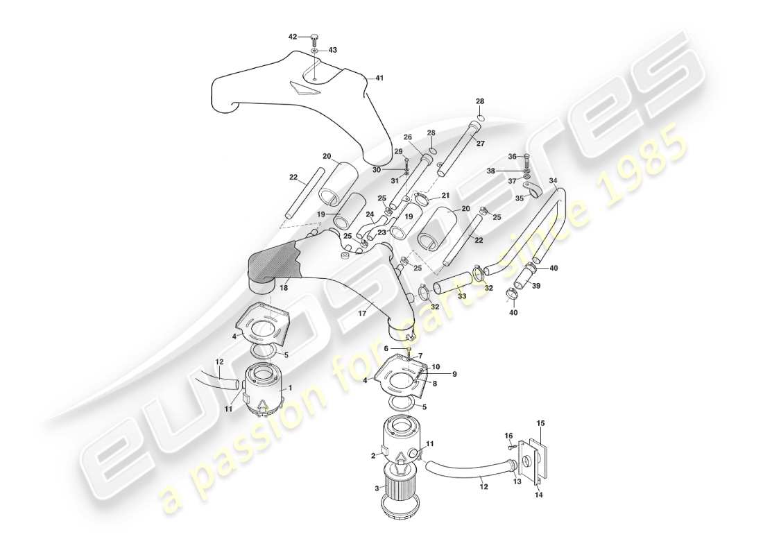 aston martin v8 virage (2000) air filters, volante, vin 69224 on part diagram