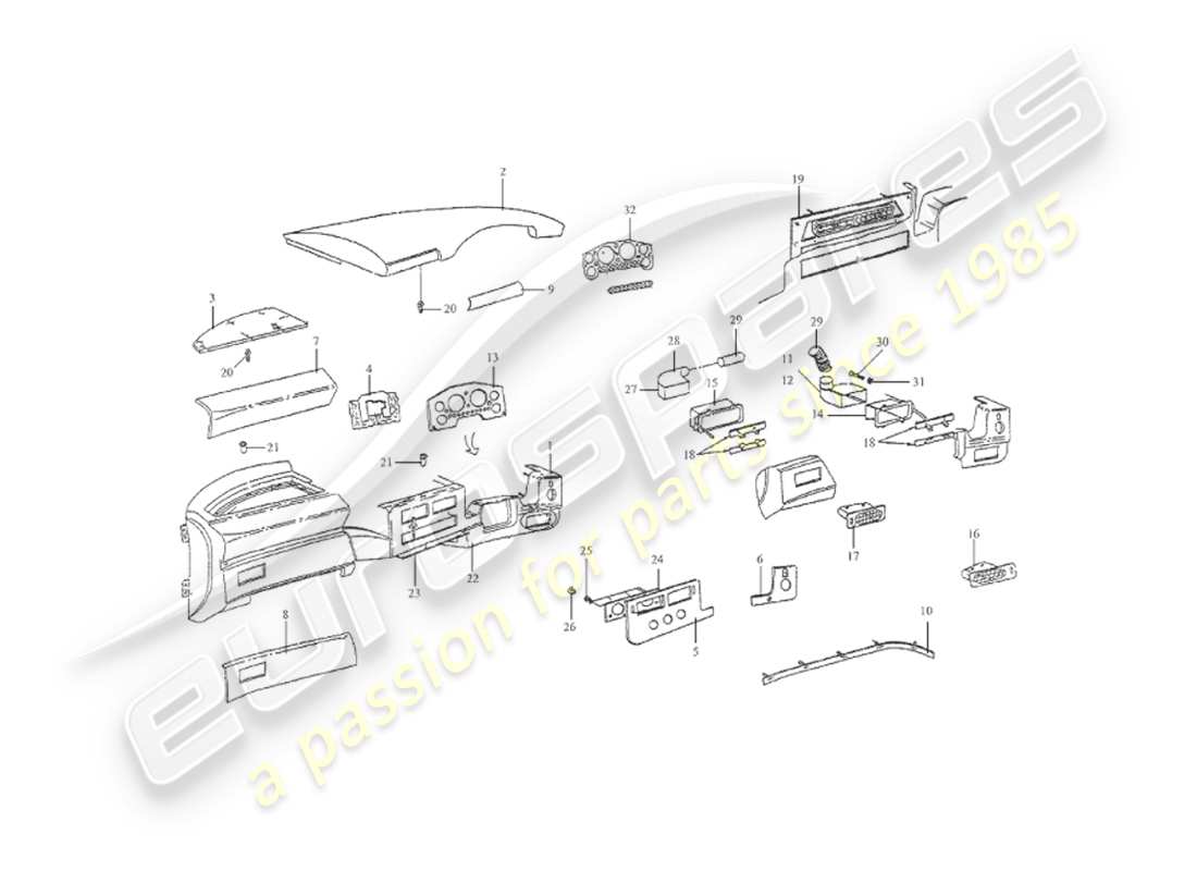 aston martin v8 virage (2000) dash housing, volante part diagram