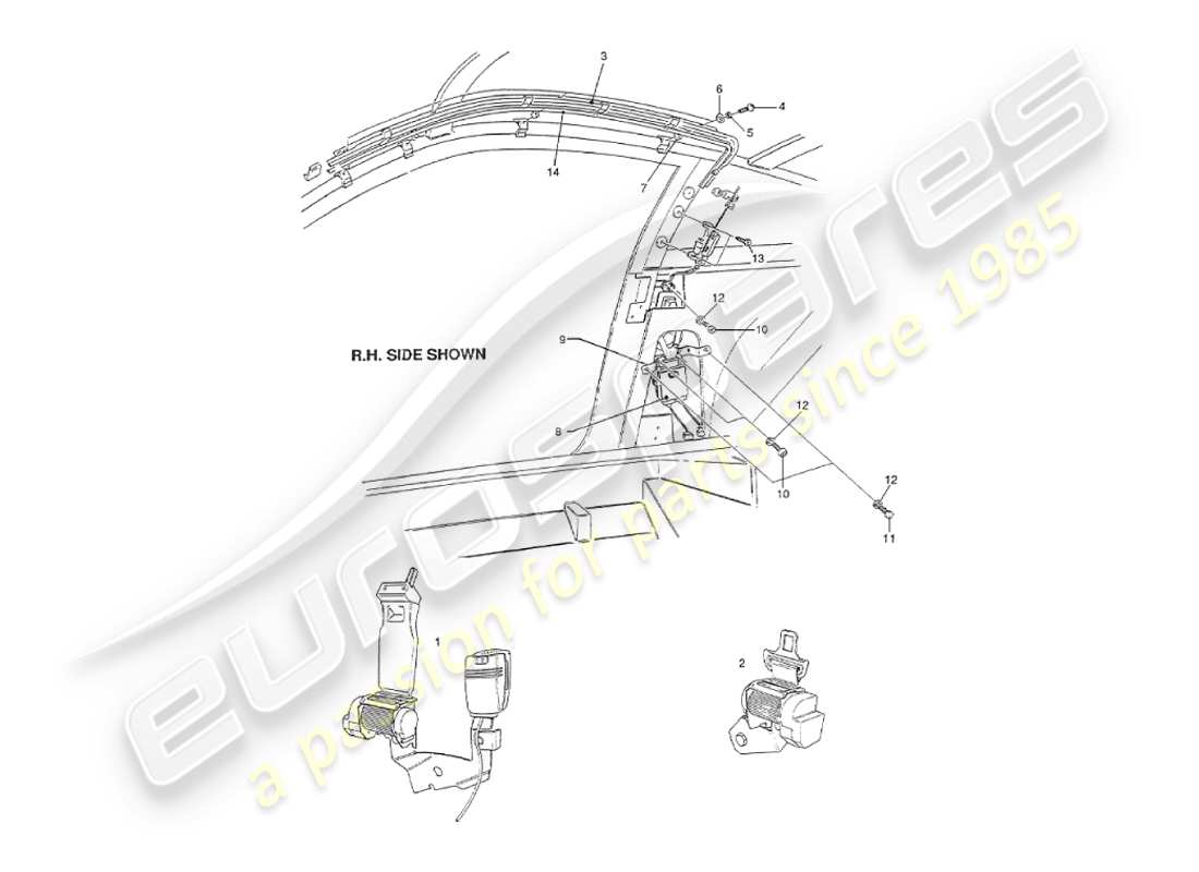 aston martin v8 virage (2000) interior fittings, usa seat belts part diagram