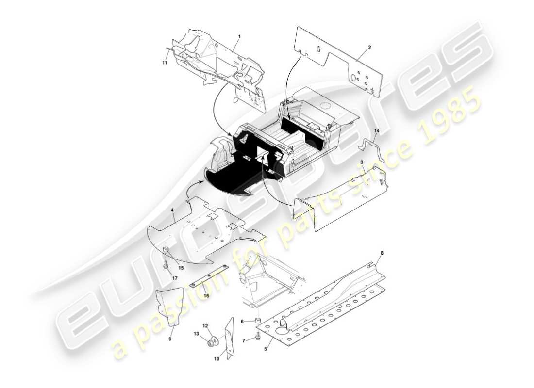 aston martin vanquish (2004) heat deflectors & shields part diagram