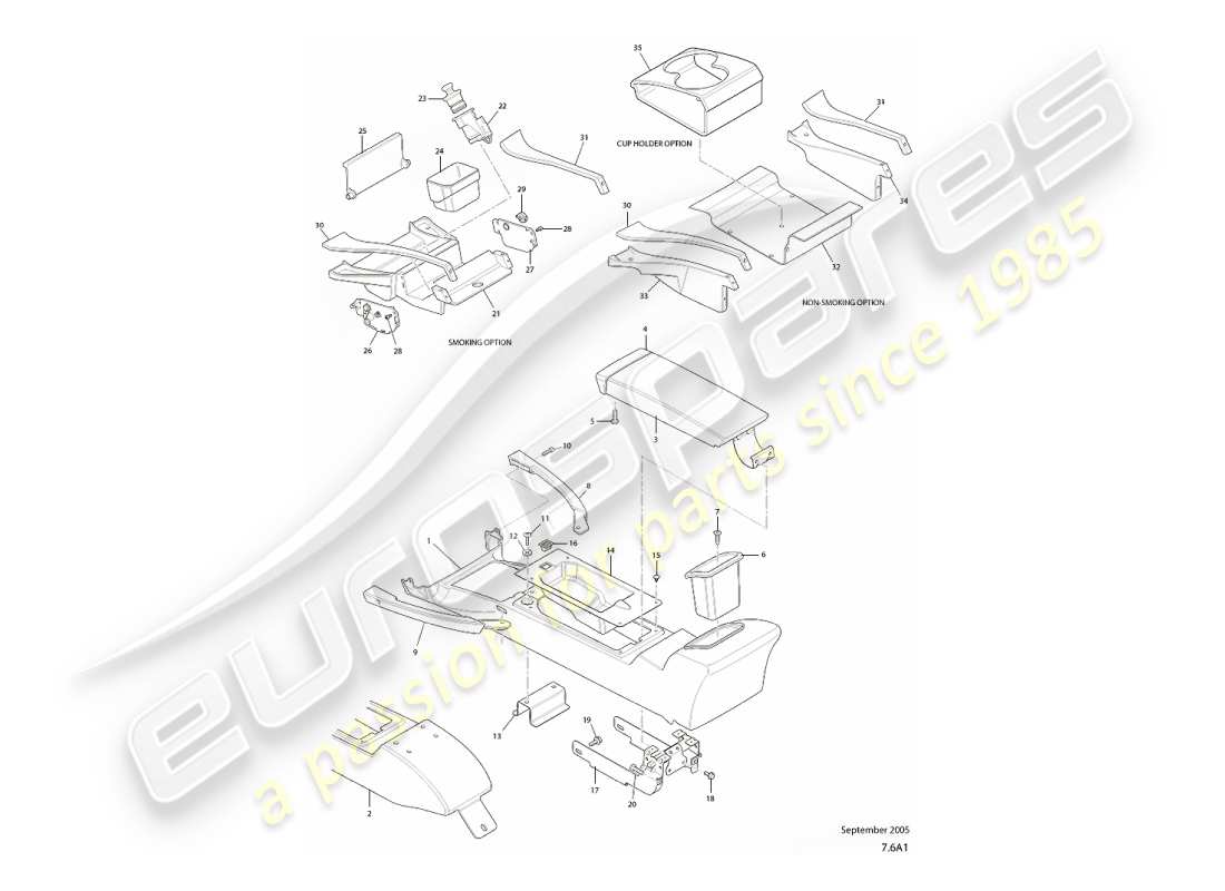 aston martin vanquish (2007) centre console & trim, vin 501949 on part diagram