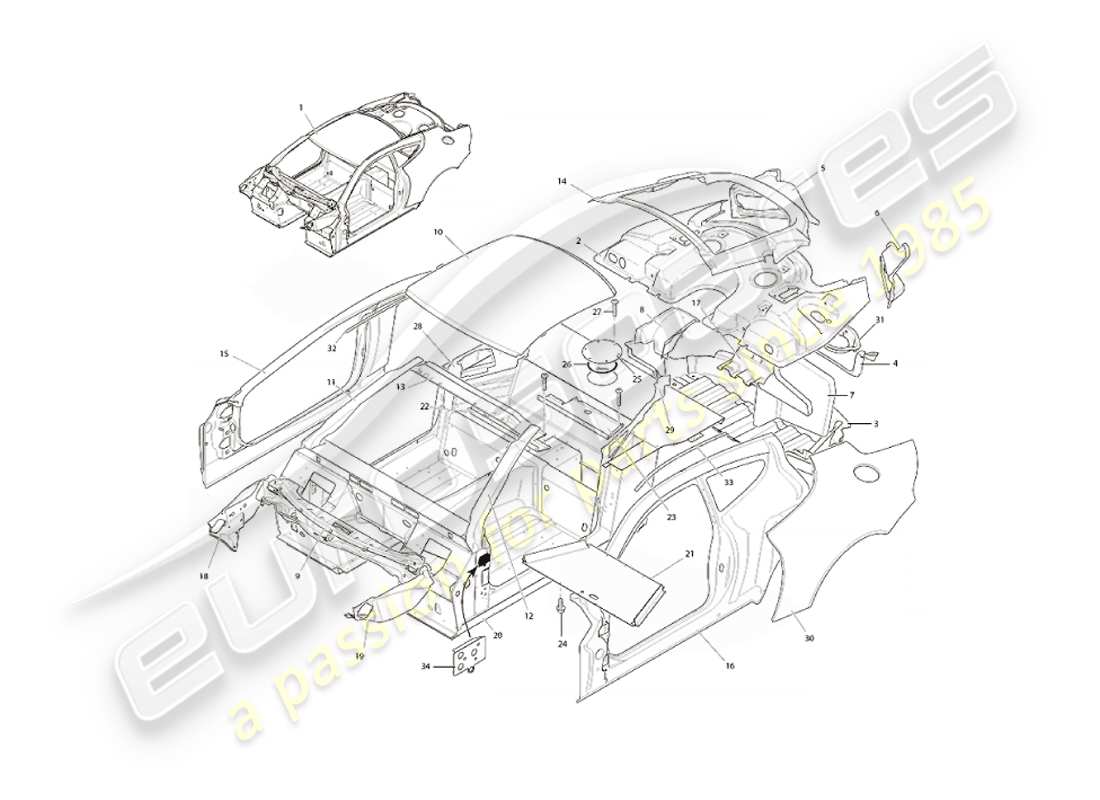 aston martin vanquish (2002) body structure part diagram