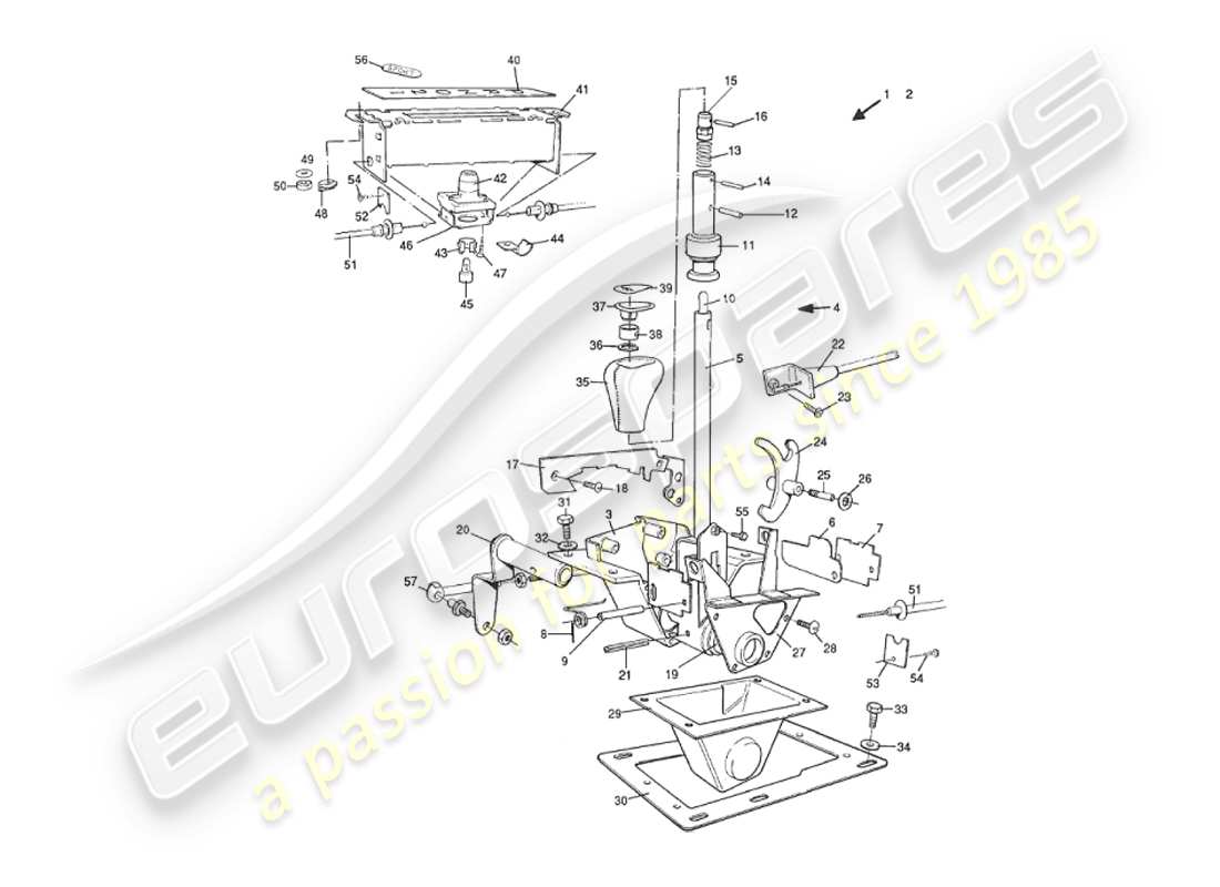 aston martin v8 virage (1999) 4 speed selector assembly, volante, approx vn 60043 on part diagram