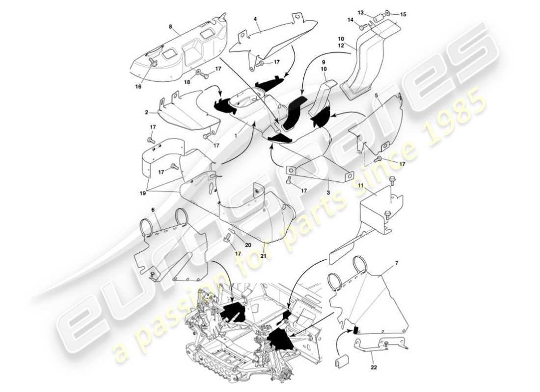 aston martin vanquish (2007) heat deflectors & shields part diagram
